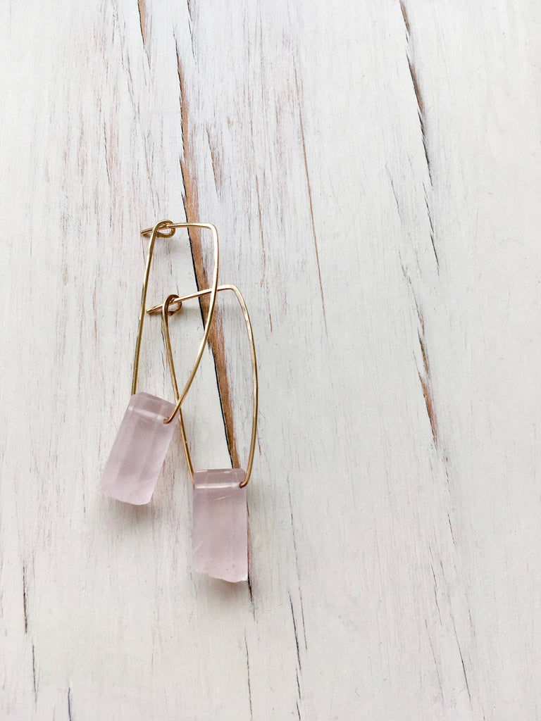 Rose Quartz Oblong Hoop