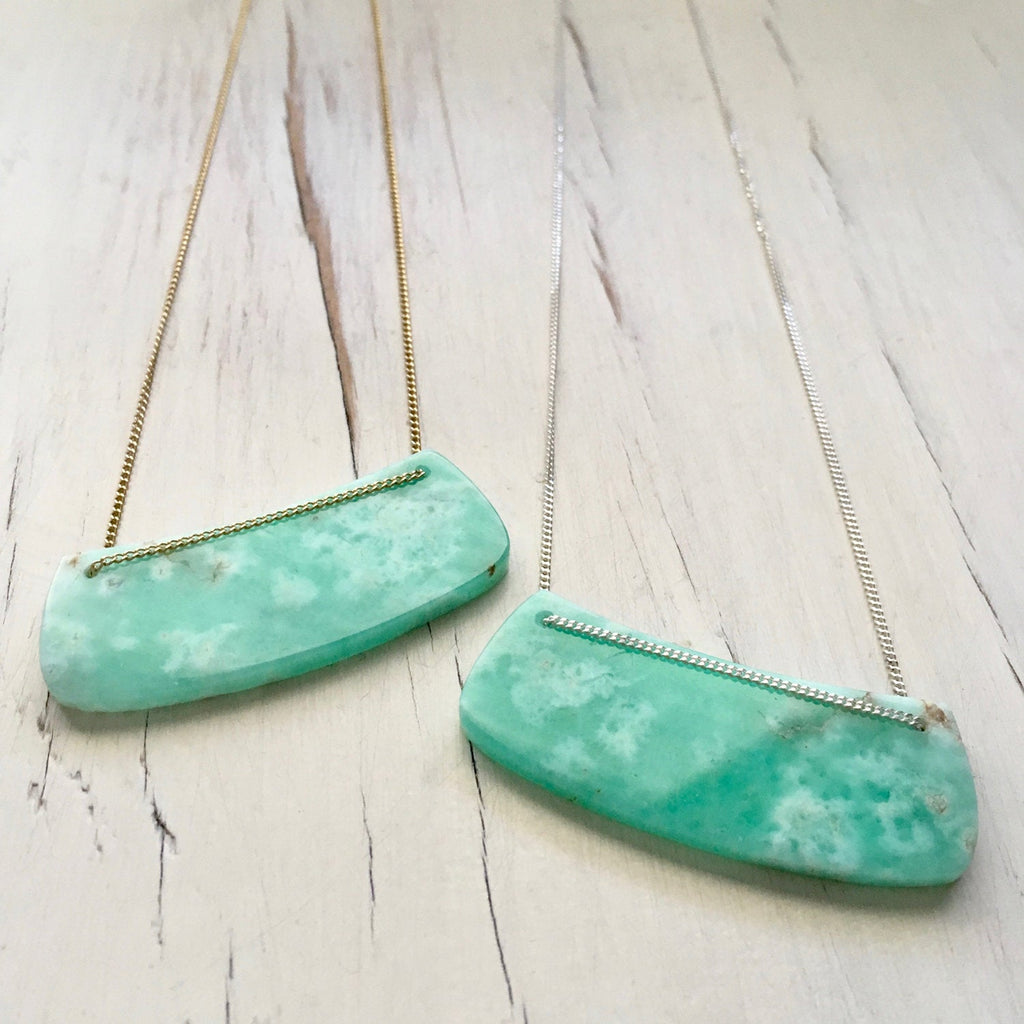 Chrysoprase Curved Bar Necklace
