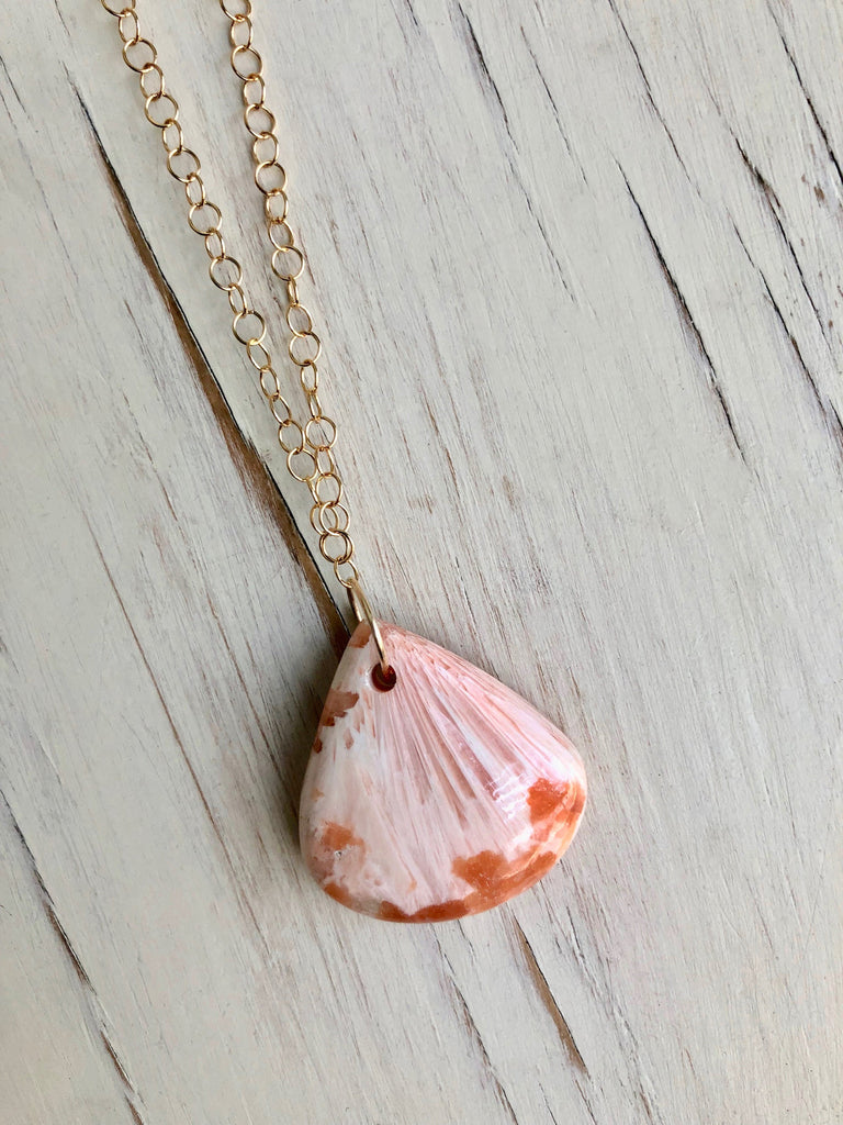 Peach Scolecite Teardrop Necklace