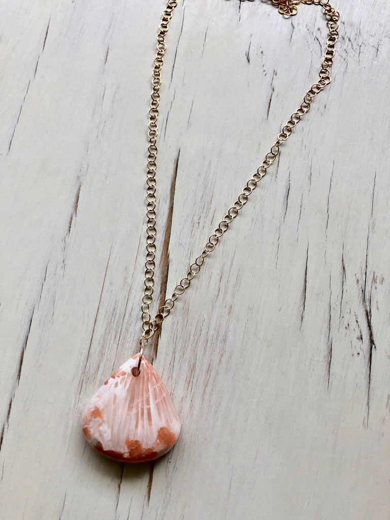 Peach Scolecite Teardrop Necklace
