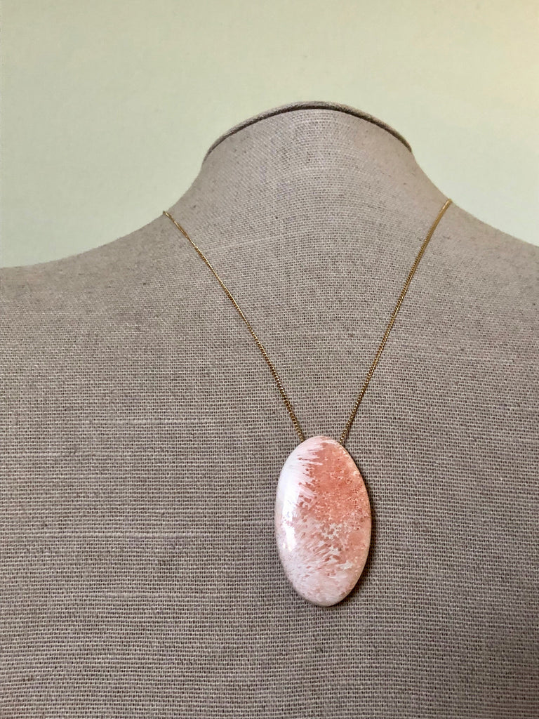 Peach Scolecite Oval Necklace
