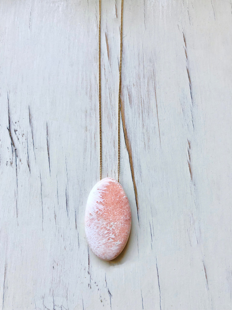 Peach Scolecite Oval Necklace