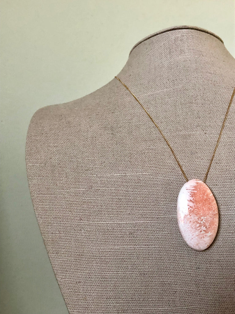 Peach Scolecite Oval Necklace
