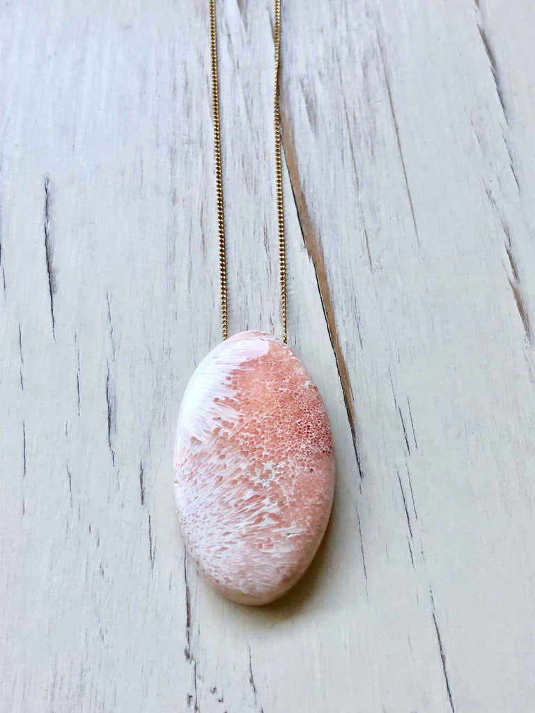 Peach Scolecite Oval Necklace
