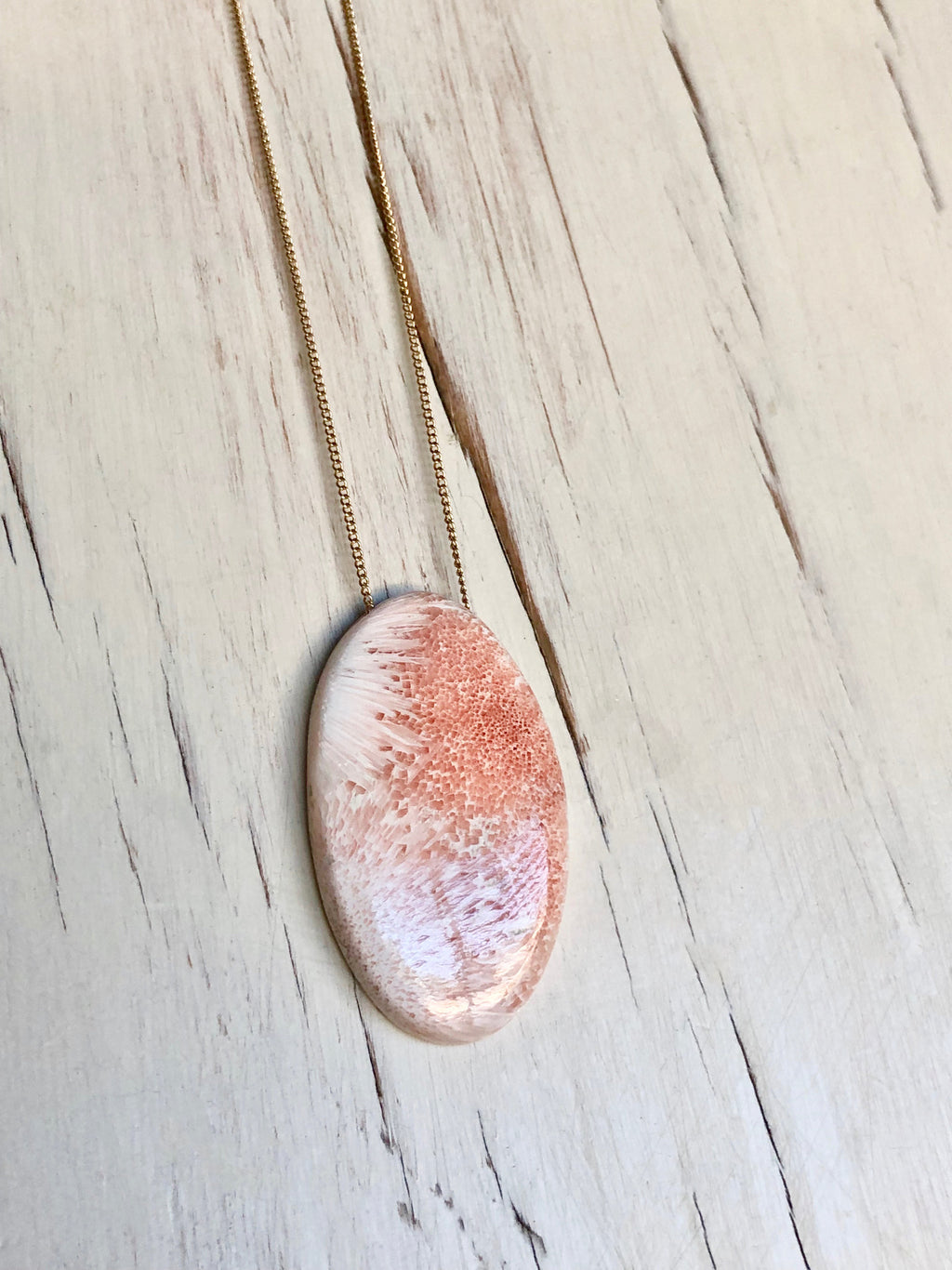 Peach Scolecite Oval Necklace