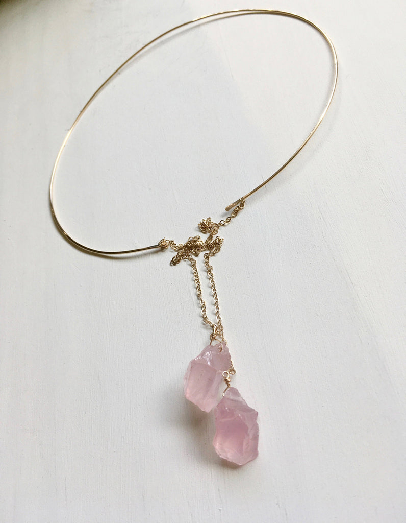 Rose Quartz Lariat Necklace