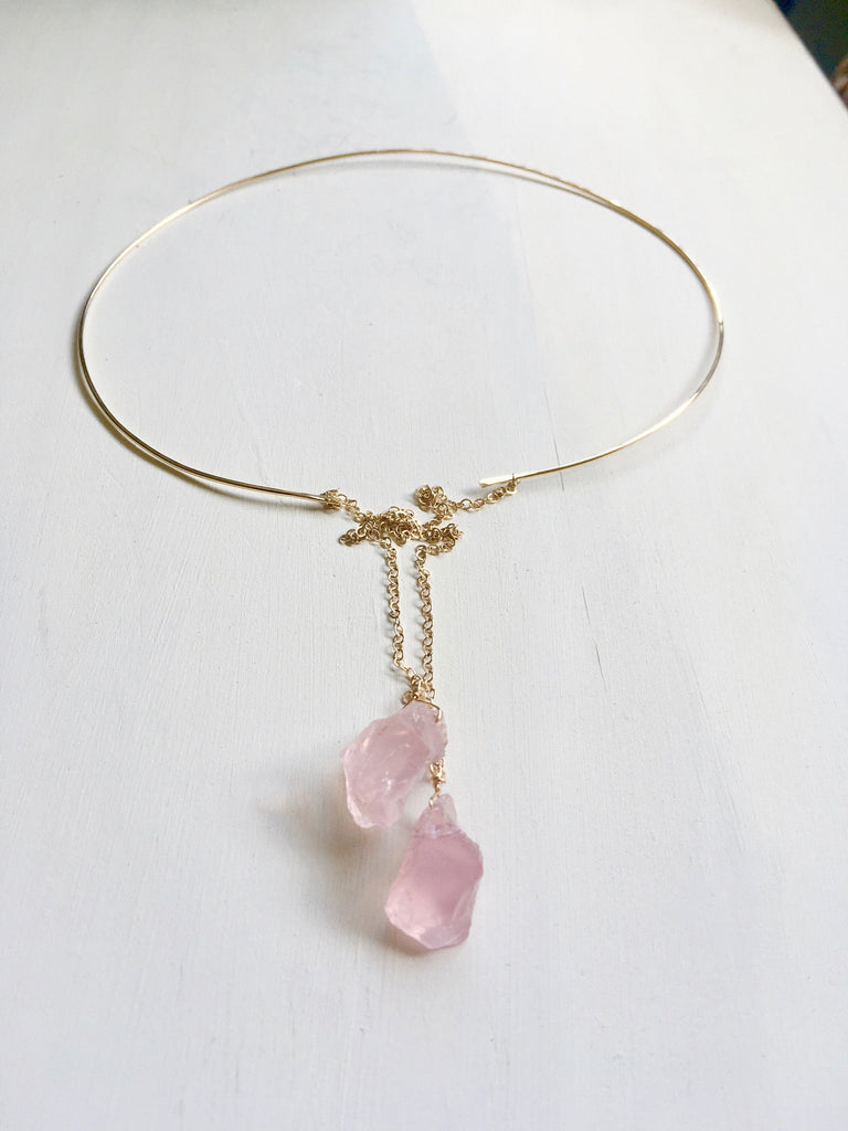 Rose Quartz Lariat Necklace