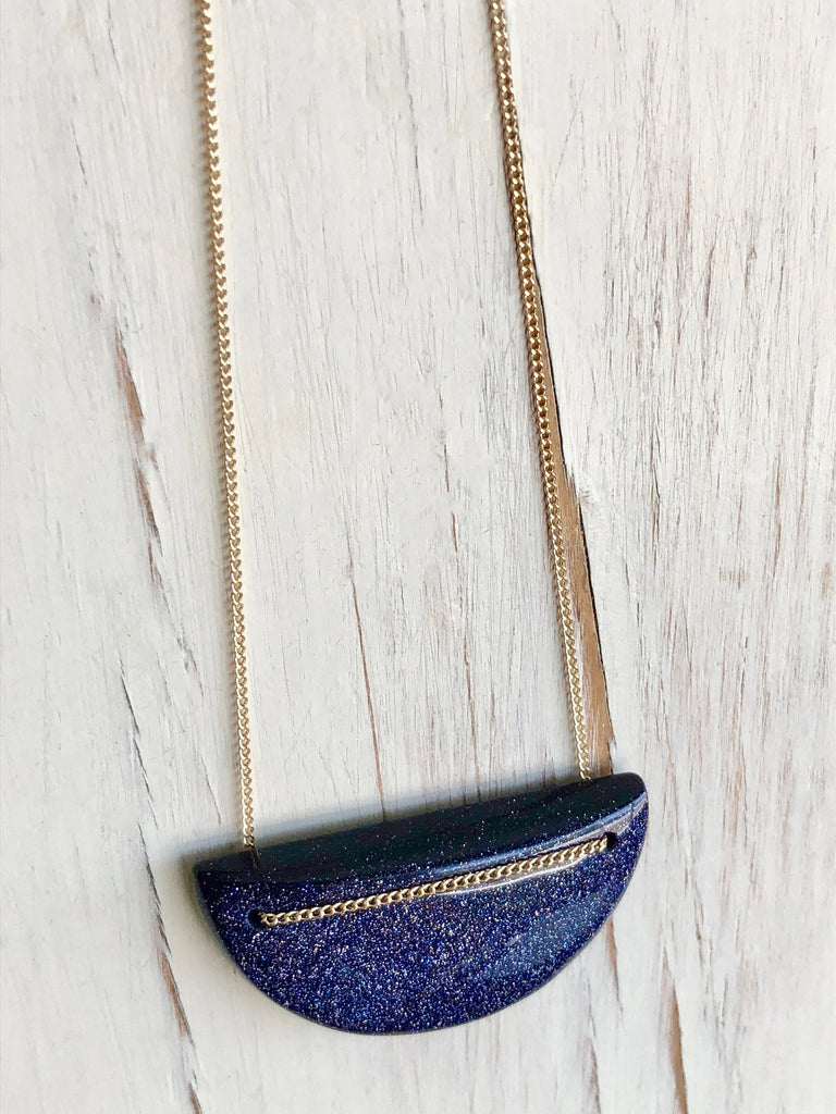 Blue Goldstone Geometric Necklace