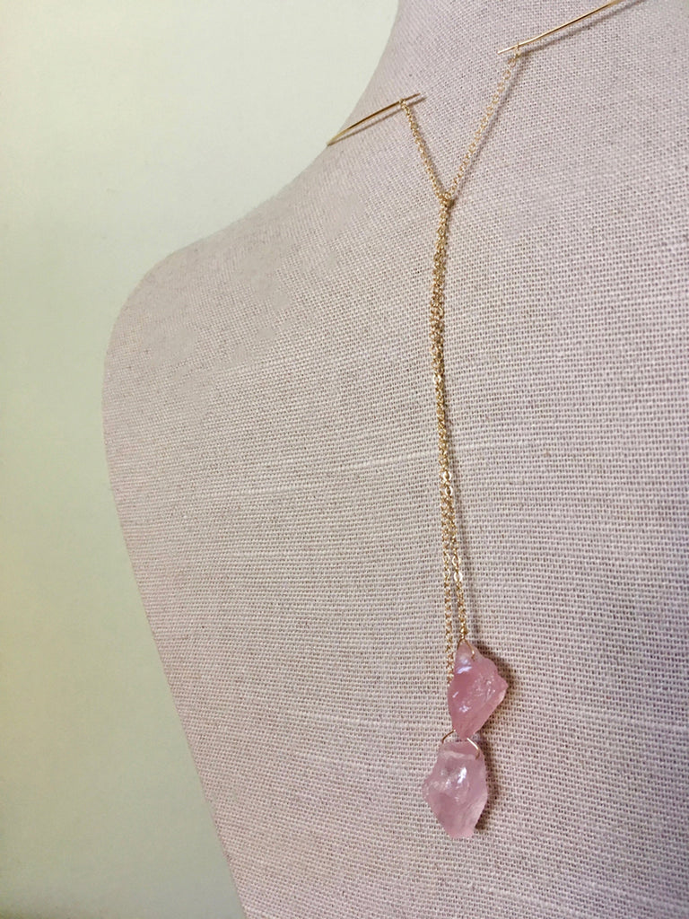 Rose Quartz Lariat Necklace