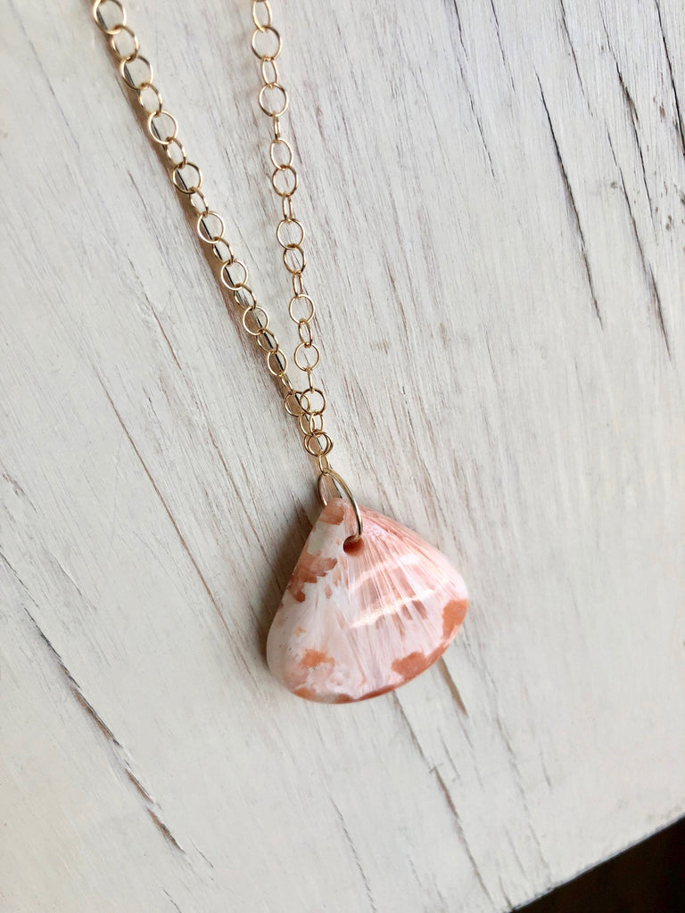 Peach Scolecite Teardrop Necklace