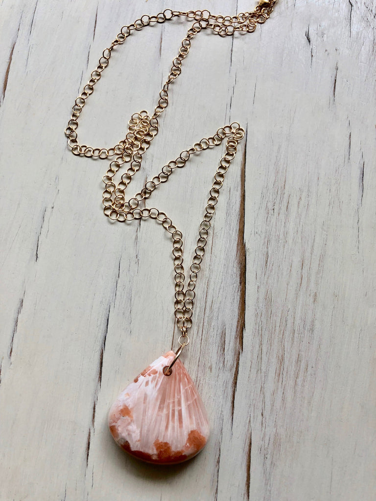 Peach Scolecite Teardrop Necklace