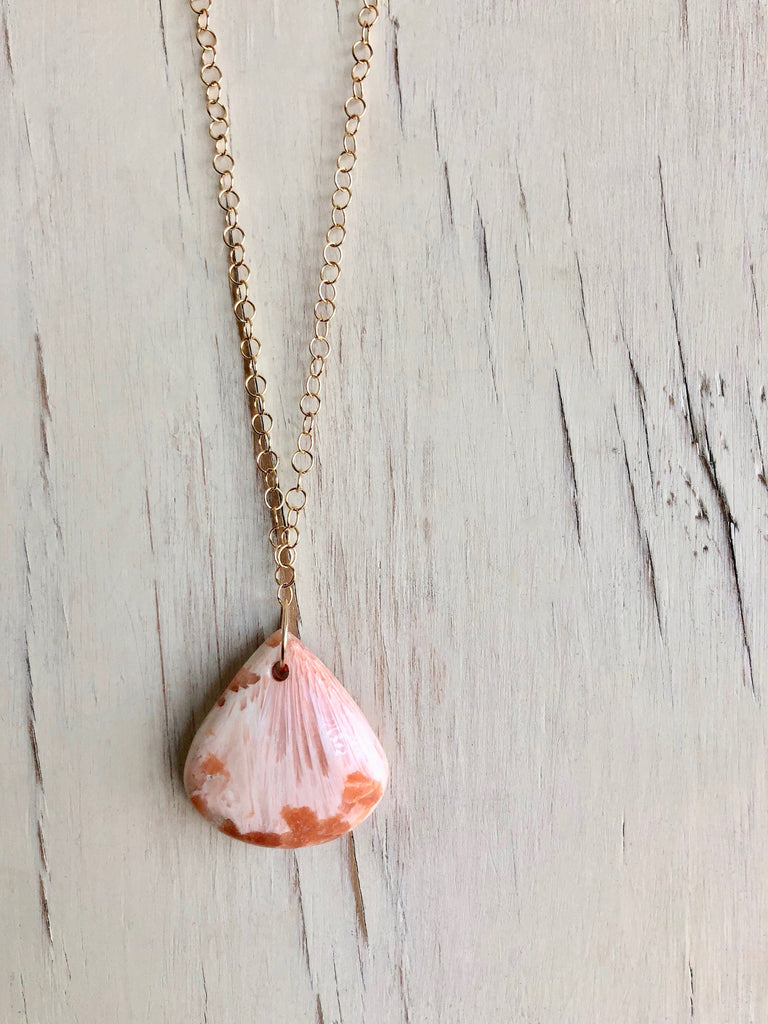 Peach Scolecite Teardrop Necklace