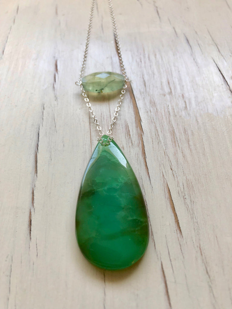 Chrysoprase Prehnite Teardrop Necklace Statement Necklace
