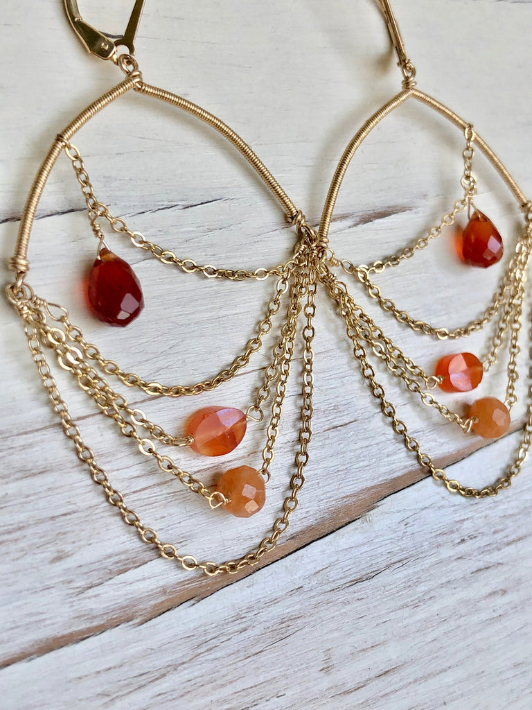 Carnelian Gold Drape Earrings Carnelian