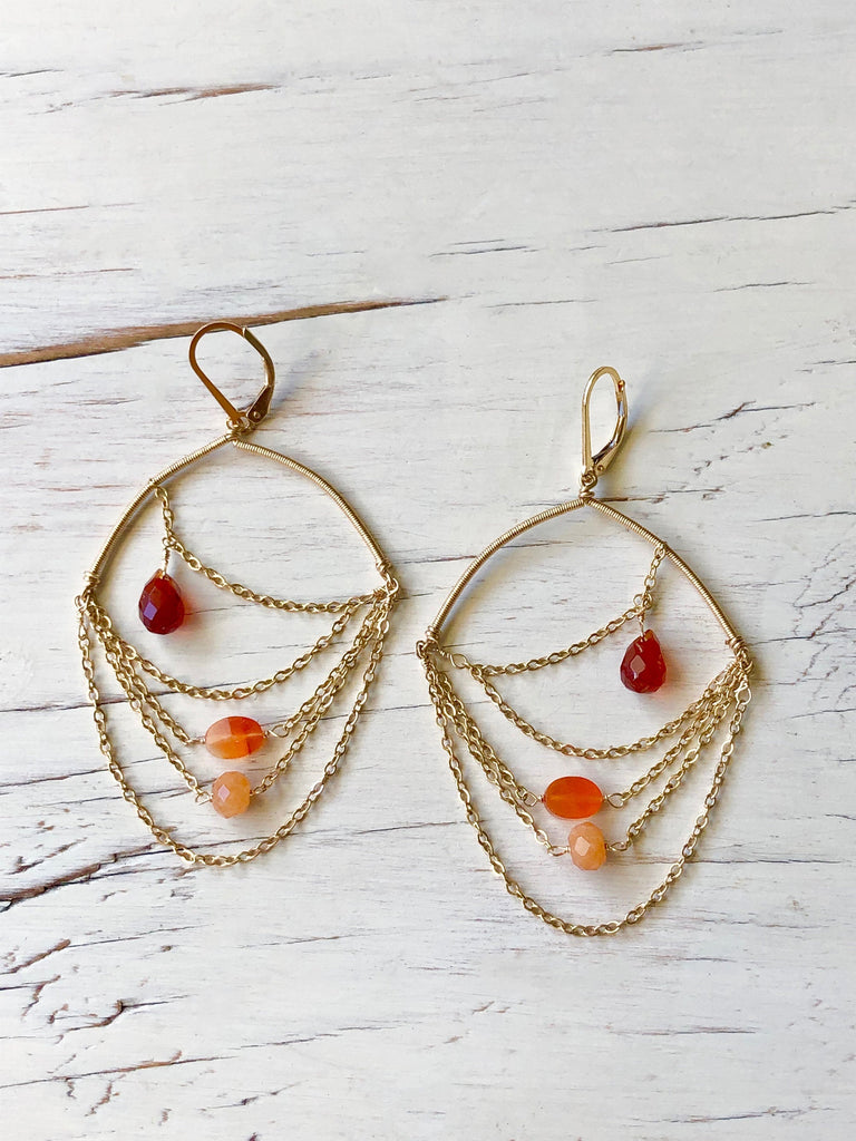 Carnelian Gold Drape Earrings Carnelian