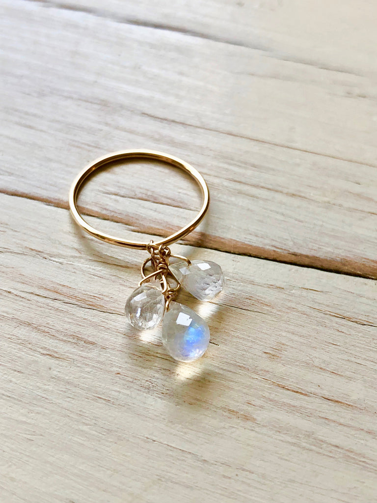 Moonstone Ring Citrine Ring Gemstone Dangle Ring