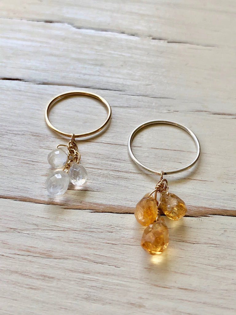 Moonstone Ring Citrine Ring Gemstone Dangle Ring