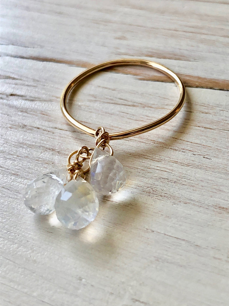 Moonstone Ring Citrine Ring Gemstone Dangle Ring