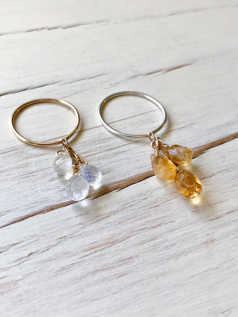 Moonstone Ring Citrine Ring Gemstone Dangle Ring