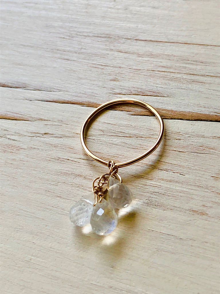 Moonstone Ring Citrine Ring Gemstone Dangle Ring