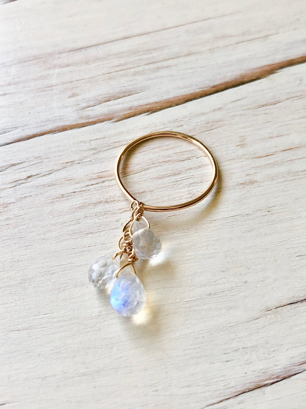 Moonstone Ring Citrine Ring Gemstone Dangle Ring