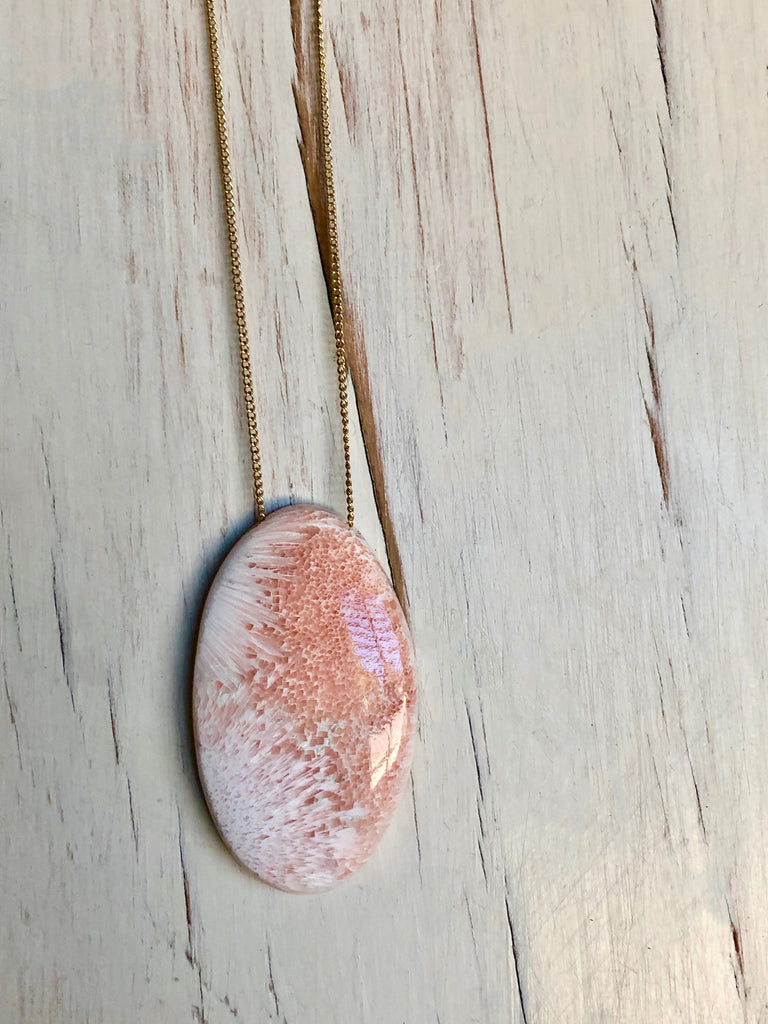 Peach Scolecite Oval Necklace