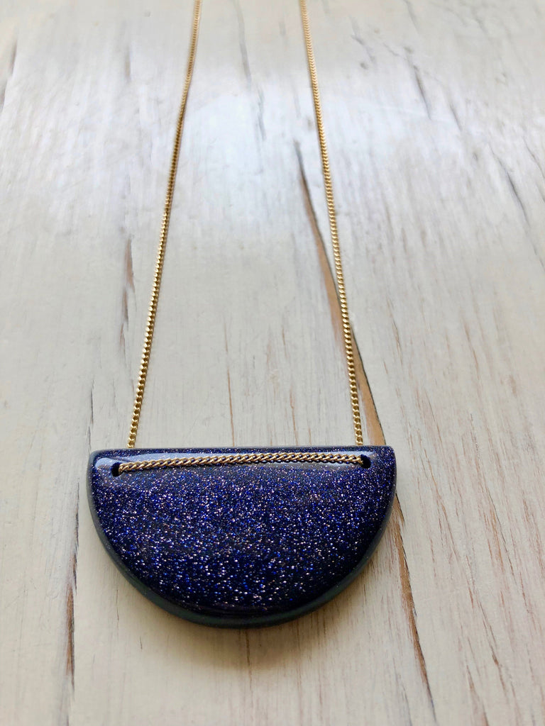 Blue Goldstone Geometric Necklace