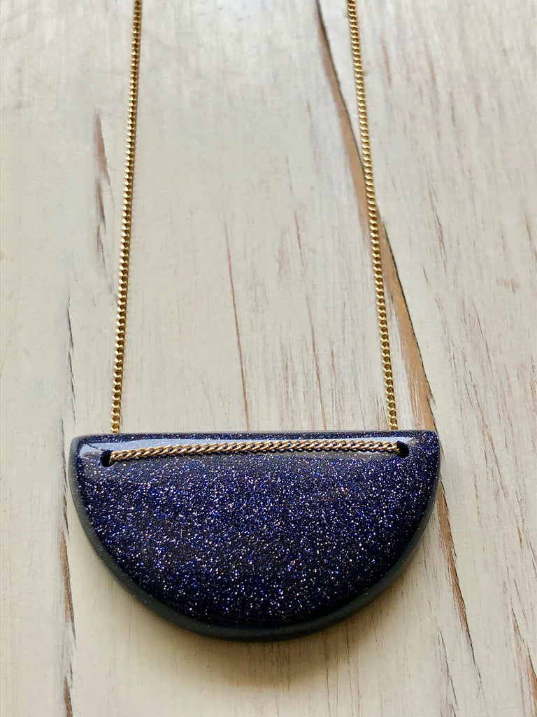 Blue Goldstone Geometric Necklace