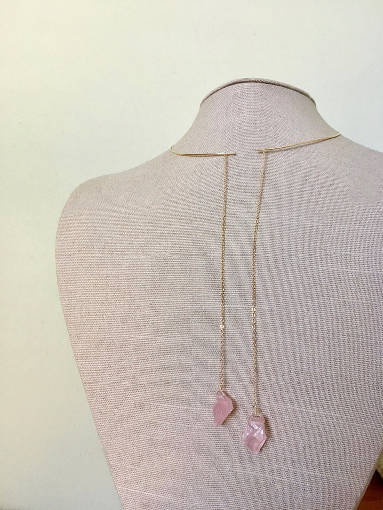 Rose Quartz Lariat Necklace