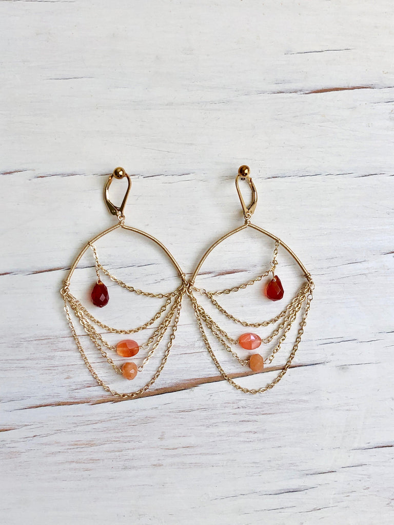 Carnelian Gold Drape Earrings Carnelian