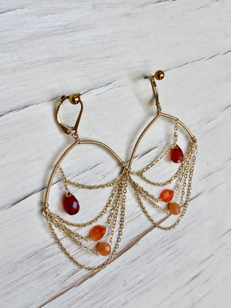 Carnelian Gold Drape Earrings Carnelian