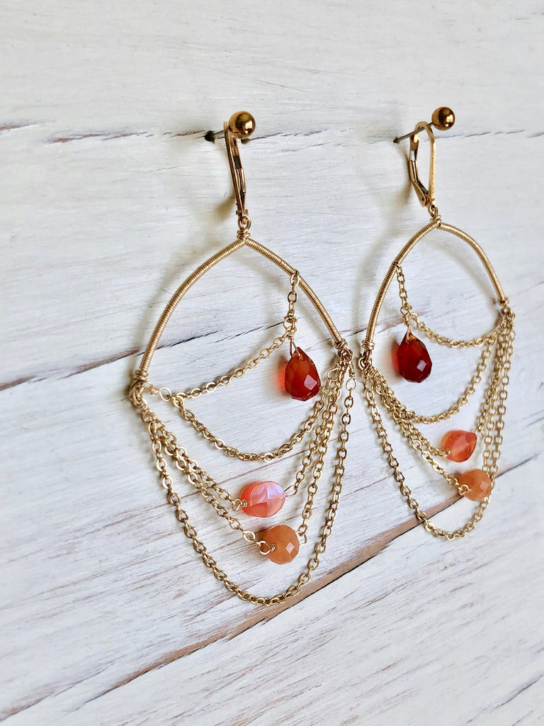 Carnelian Gold Drape Earrings Carnelian