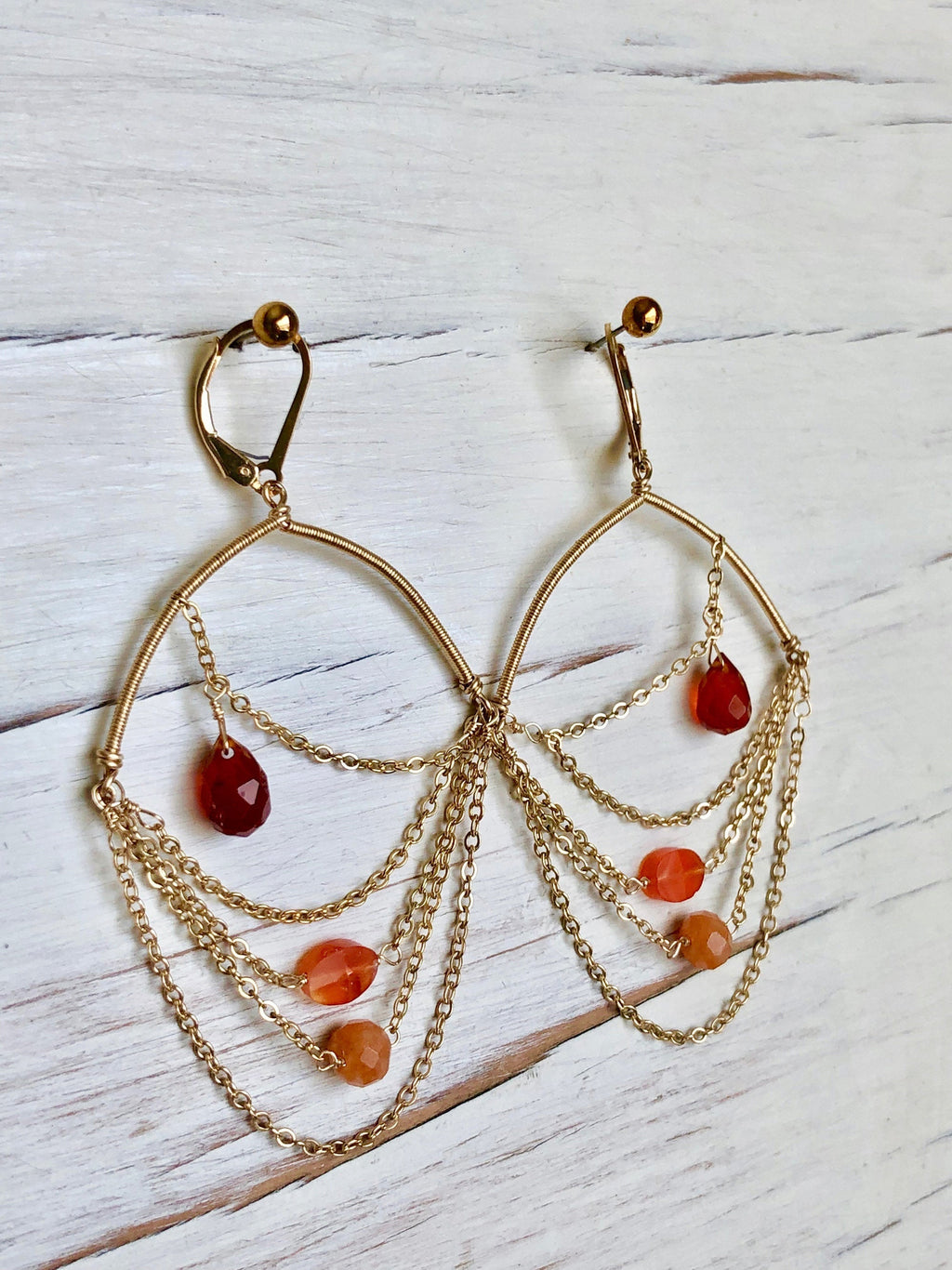 Carnelian Gold Drape Earrings Carnelian