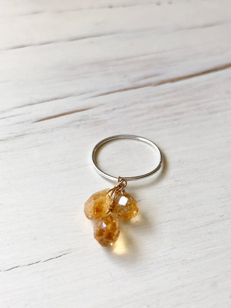 Moonstone Ring Citrine Ring Gemstone Dangle Ring