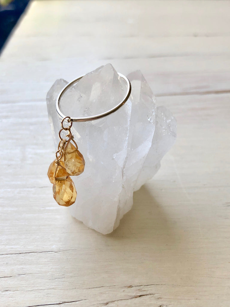 Moonstone Ring Citrine Ring Gemstone Dangle Ring