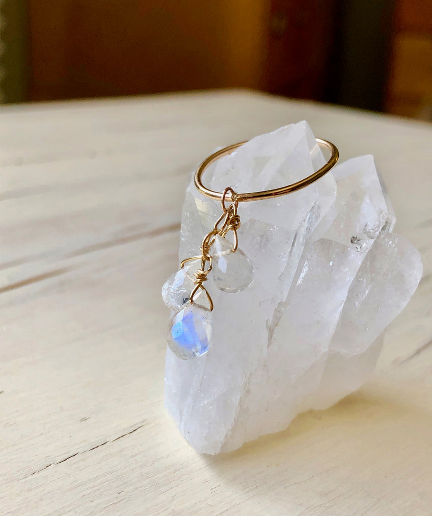Moonstone Ring Citrine Ring Gemstone Dangle Ring