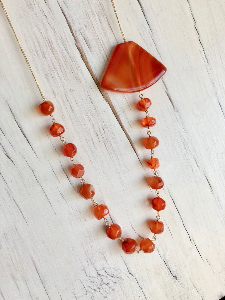 Carnelian Fan Pendant Necklace