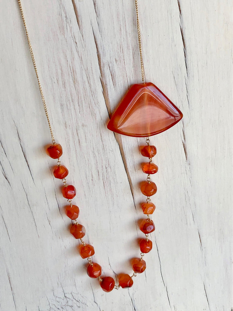 Carnelian Fan Pendant Necklace