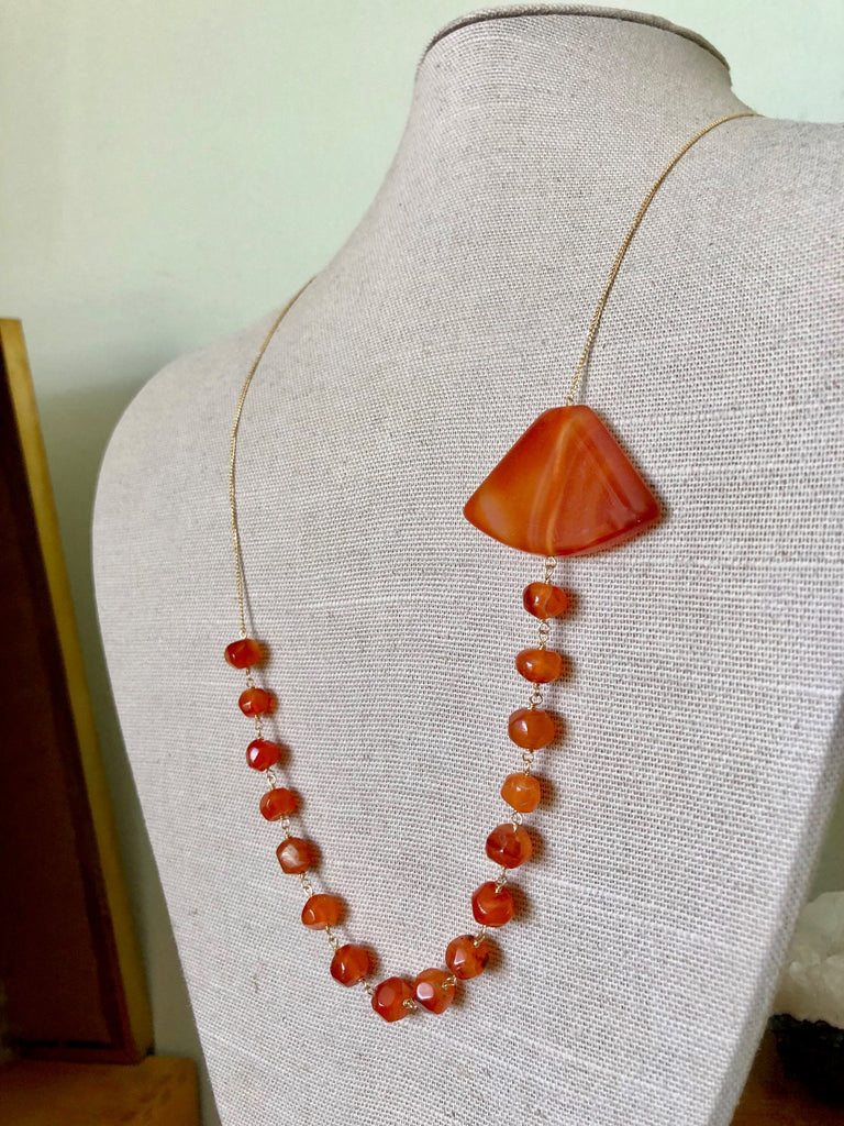 Carnelian Fan Pendant Necklace