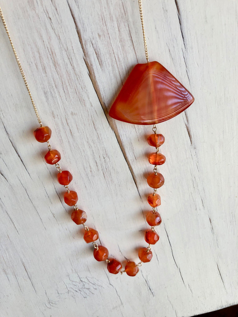 Carnelian Fan Pendant Necklace