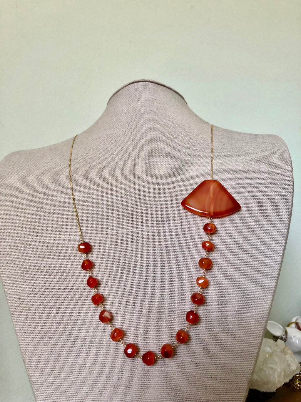 Carnelian Fan Pendant Necklace