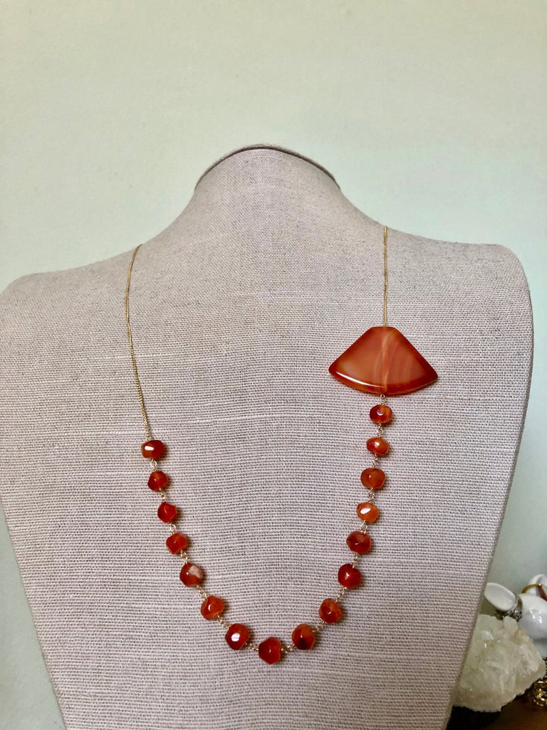 Carnelian Fan Pendant Necklace