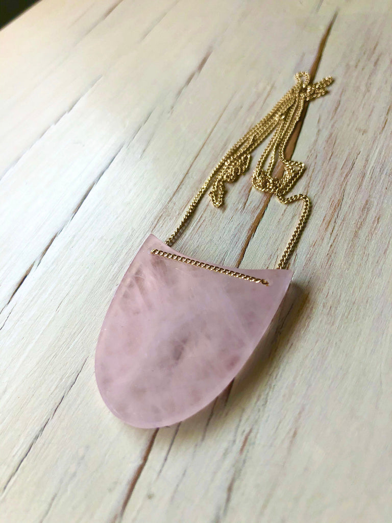 Rose Quartz Geometric Pendant Necklace