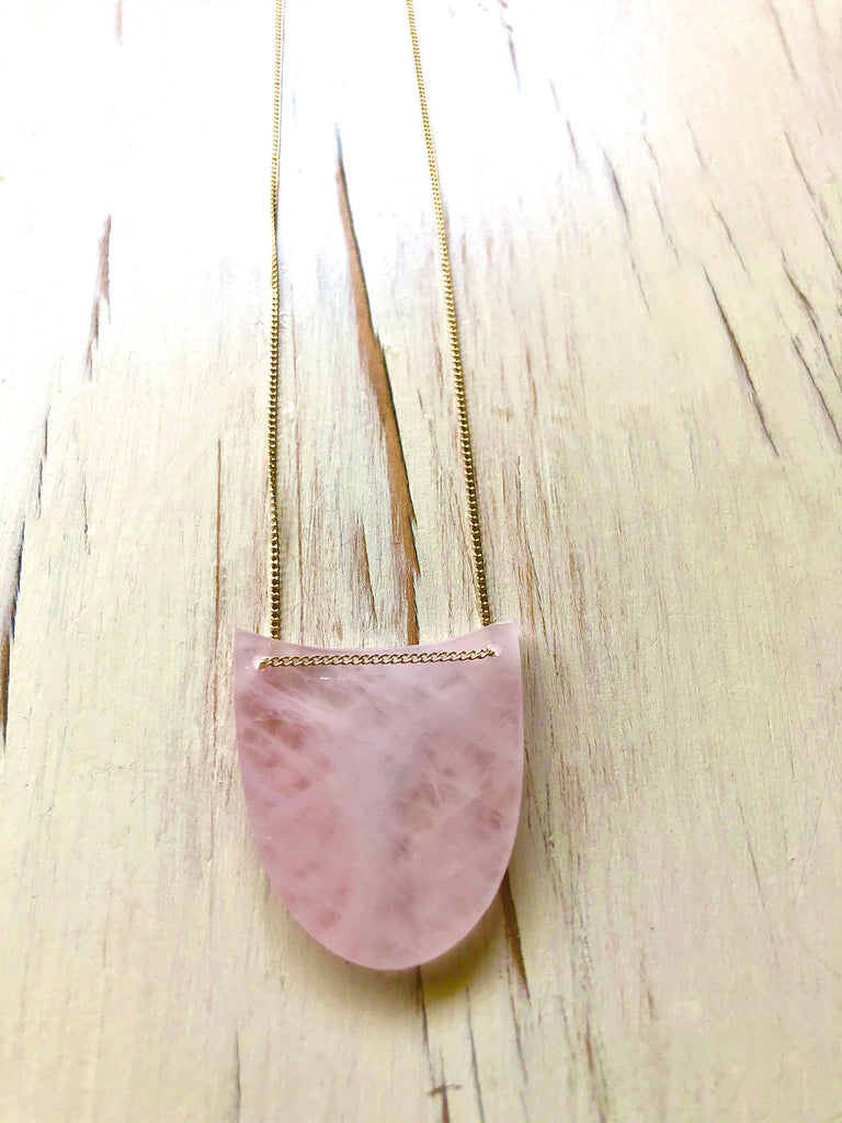Rose Quartz Geometric Pendant Necklace