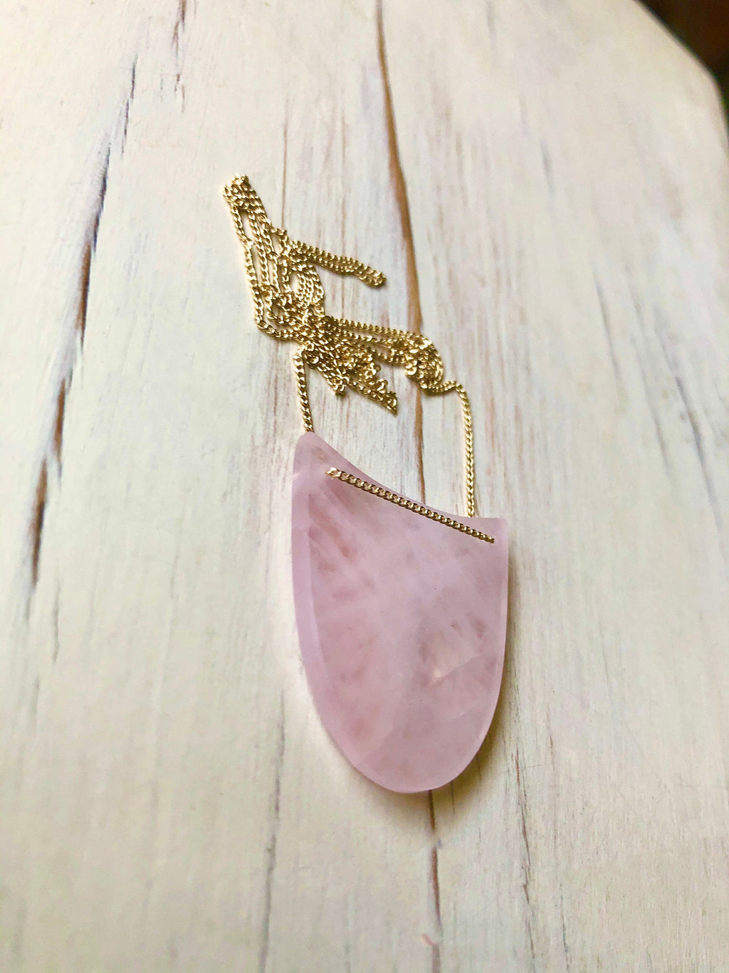 Rose Quartz  Geometric Pendant Necklace