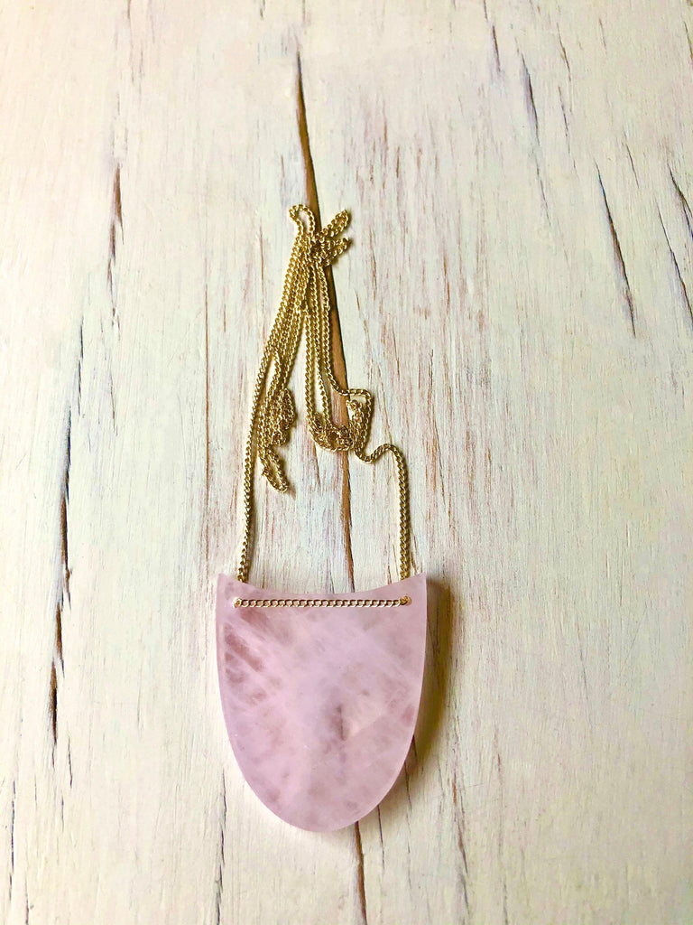 Rose Quartz Geometric Pendant Necklace