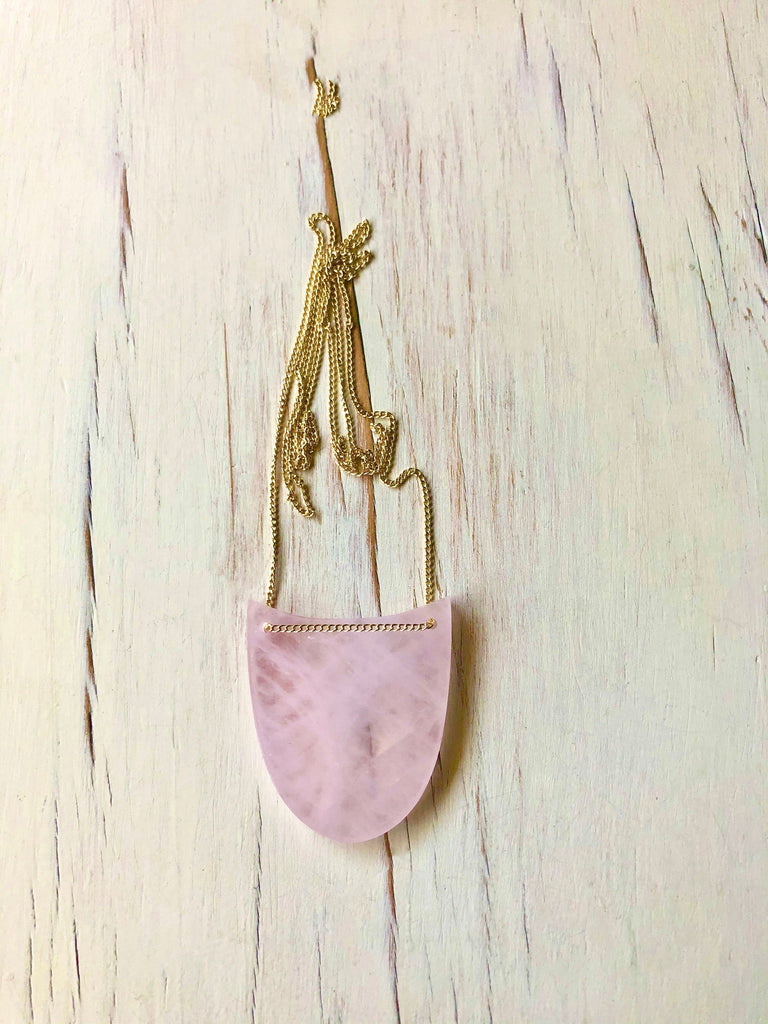 Rose Quartz Geometric Pendant Necklace