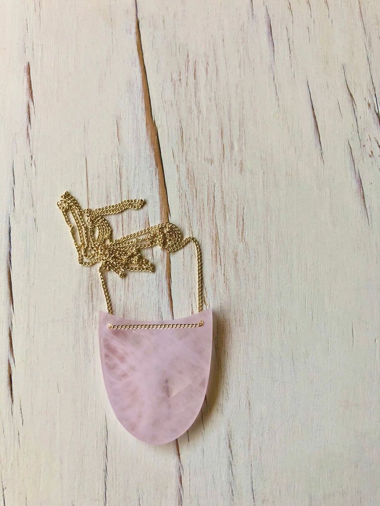 Rose Quartz Geometric Pendant Necklace