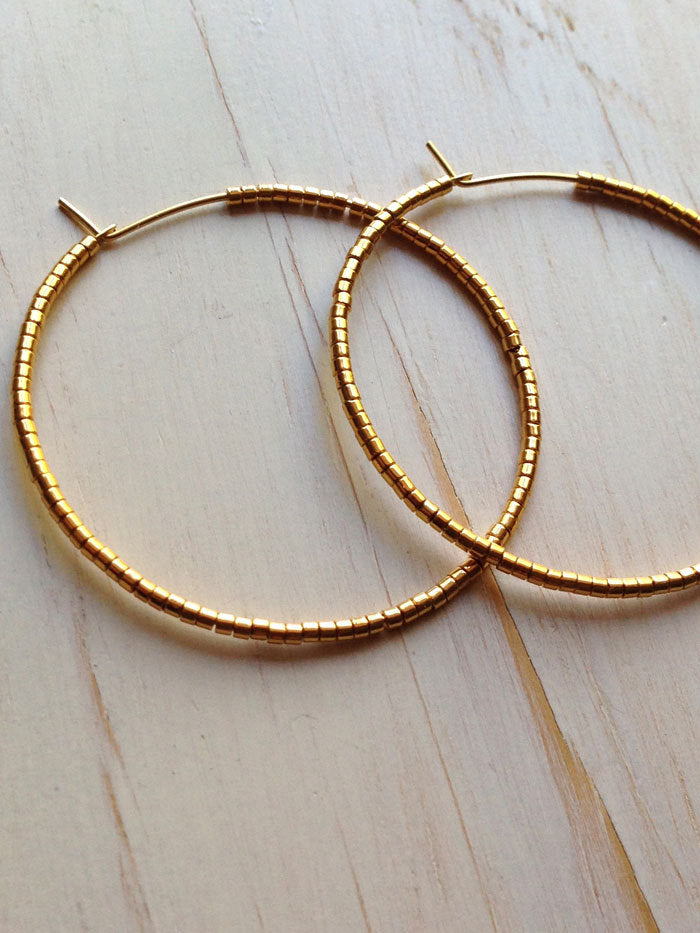 Classic Gold Metal Beaded Hoops