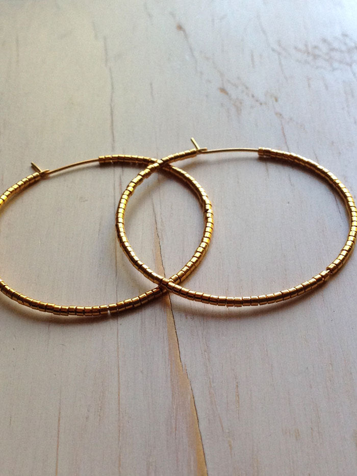 Classic Gold Metal Beaded Hoops